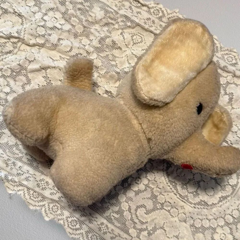 Vintage Quality Sherpa Lamb Cream Tan MCM Elephant Plush Stuffed Animal 9”